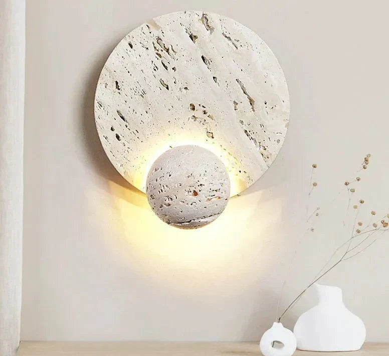 Stone Wall Light Natural Textured Round Design - Detailed view