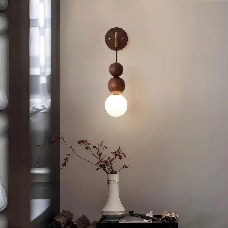 Modern Wall Lamp Walnut Wood Sphere Design - Product detail 6