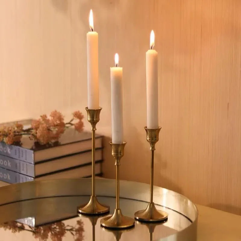 Classic Taper Candle Holders  Brass Finish Set of 3 - Product showcase