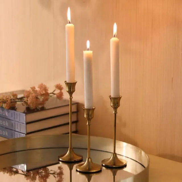 Classic Taper Candle Holders  Brass Finish Set of 3 - Product showcase