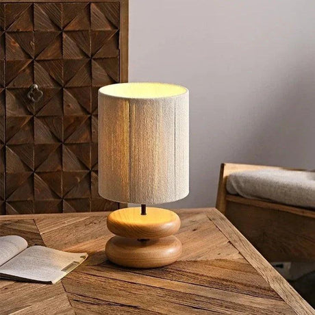 Modern Table Lamp  Stacked Walnut Base with Textured Shade - Product detail 7