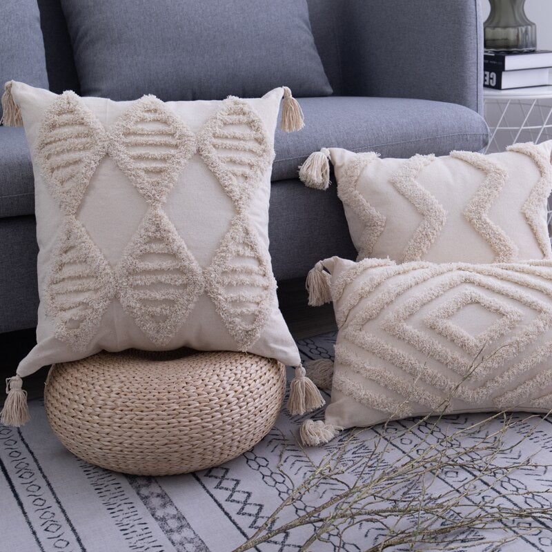 Tufted Throw Pillow Covers  Geometric Cotton With Tassels - Product detail 10
