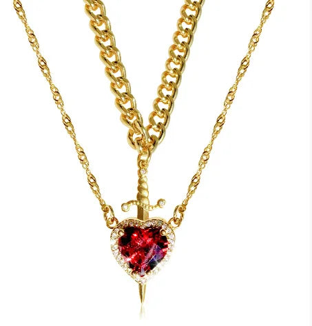 Romantic Pendant Necklace Set  Heart And Sword Design With Crystal Accents - Product detail 7