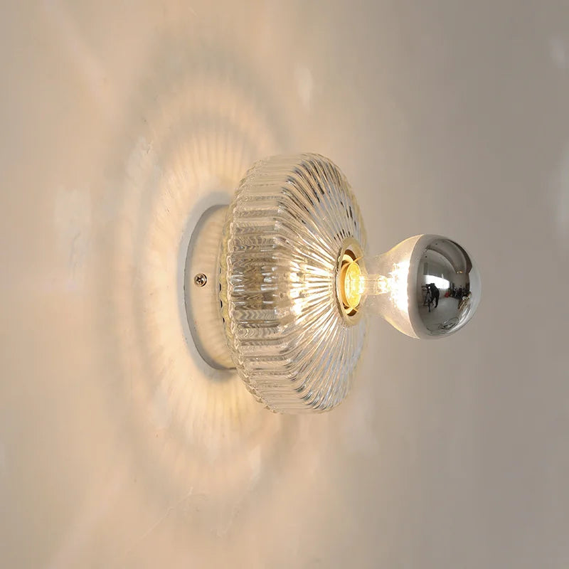 Vintage Glass Wall Lamp Ribbed Dome Shade With Chrome Accent - Product detail 5