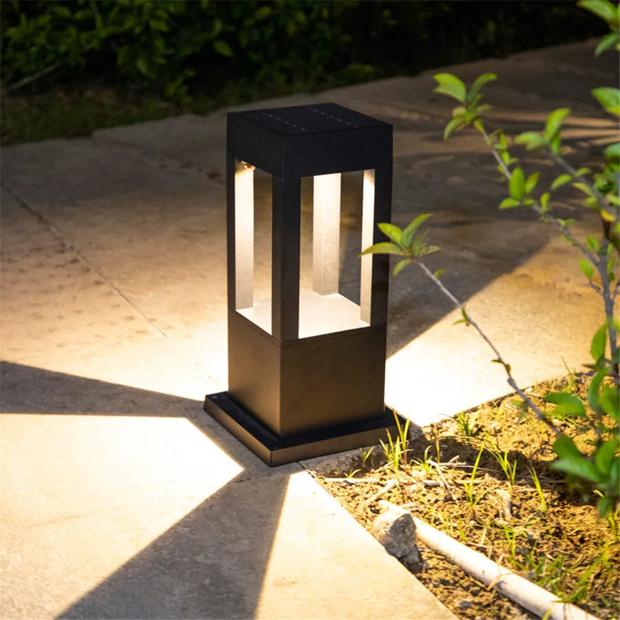 Modern Solar Path Light Black Metal Garden Bollard - Detailed view