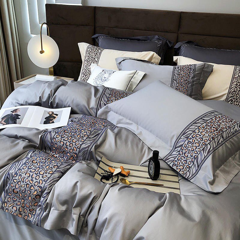 Luxury Egyptian Cotton Bedding Set  Embroidered Grey Pattern - Product detail 7