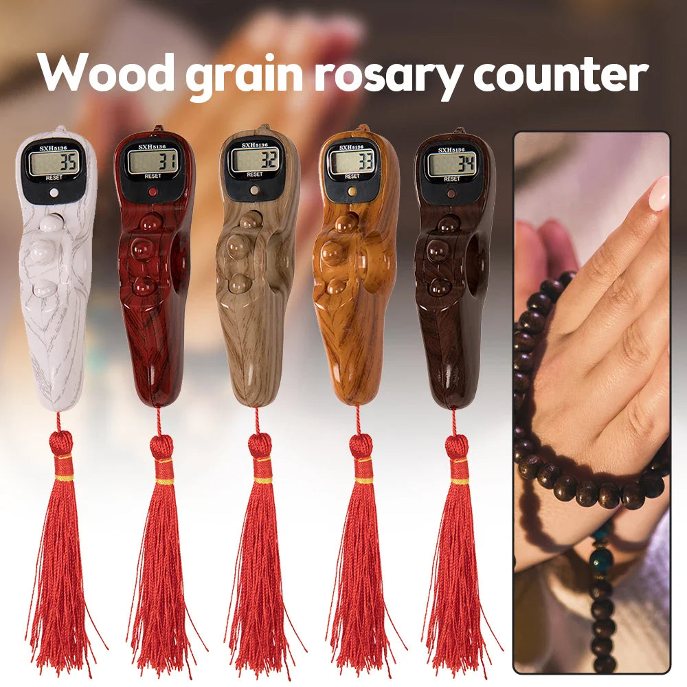 Digital Prayer Counter Wood Grain Design with Tassel - Product showcase
