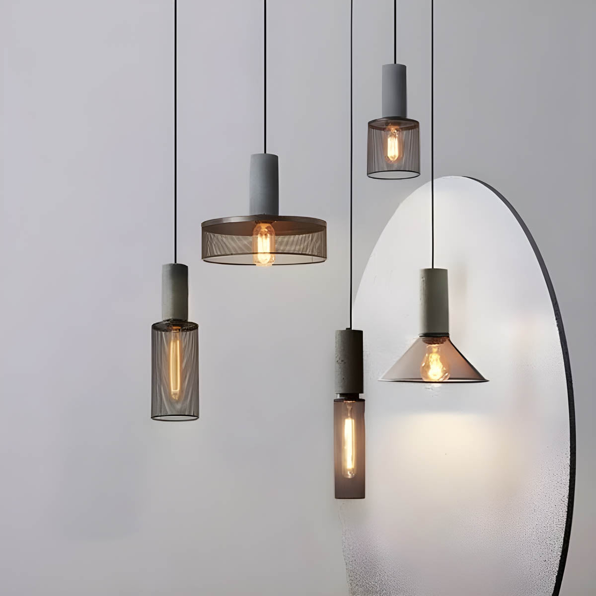 Industrial Pendant Light Concrete Iron Mesh Design - Product example