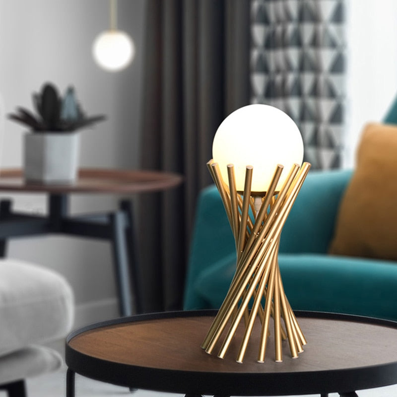 Modern Table Lamp Twisted Gold Metal Design - Product example