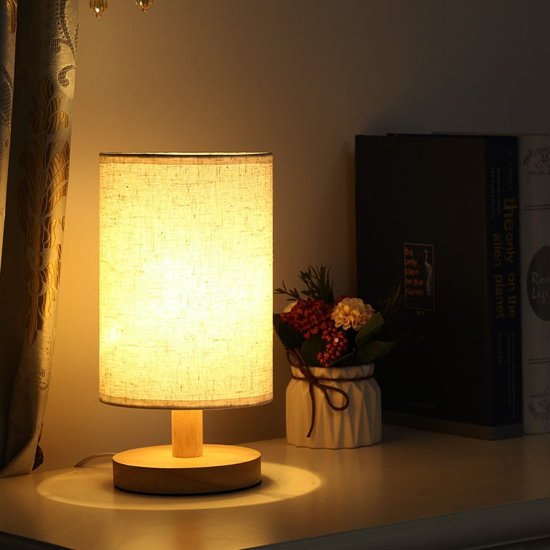 Scandinavian Table Lamp Solid Wood Base With Fabric Shade - Product detail 5