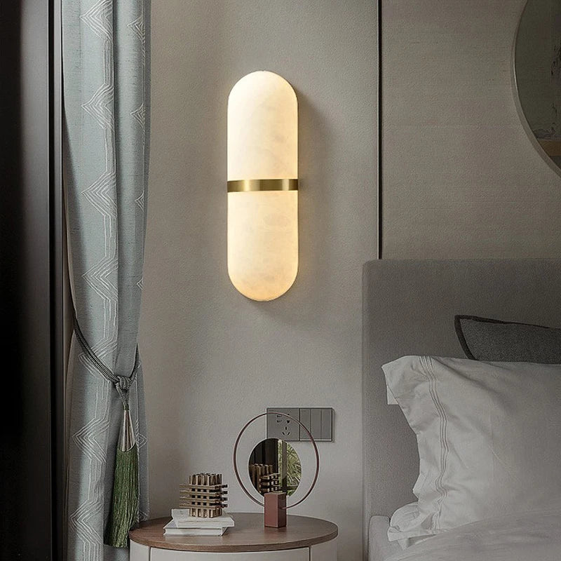 Marble Wall Lamp Oval Capsule Design With Gold Accent - Detailed view