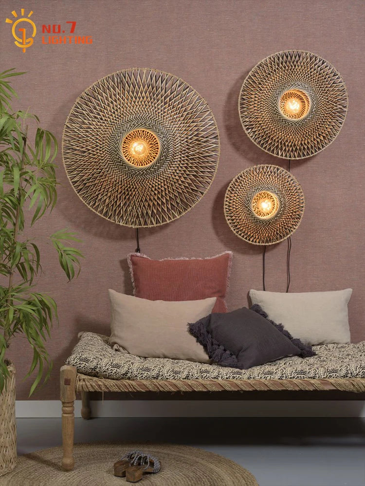 Japanese Wall Light Bamboo Woven Disc Design - Product detail 4