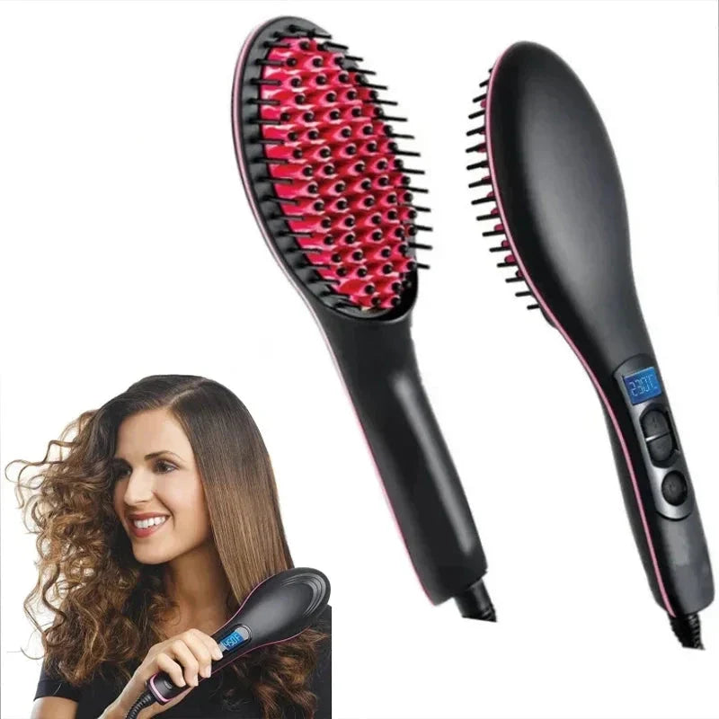 Digital Hair Straightening Brush LCD Temperature Control - Product showcase