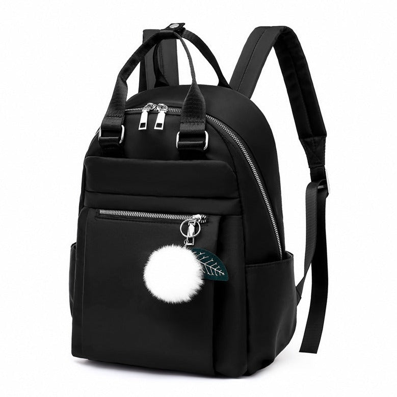 Modern School Backpack Minimalist Design With Pom Pom Charm - Product showcase
