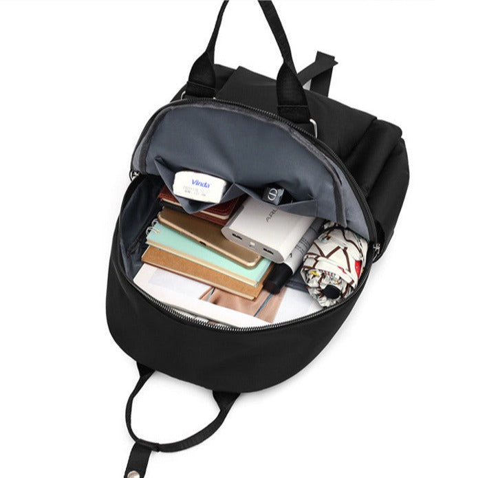 Modern School Backpack Minimalist Design With Pom Pom Charm - Detailed view