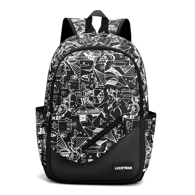Urban Graphic Backpack  Black  White Geometric Pattern - Product showcase
