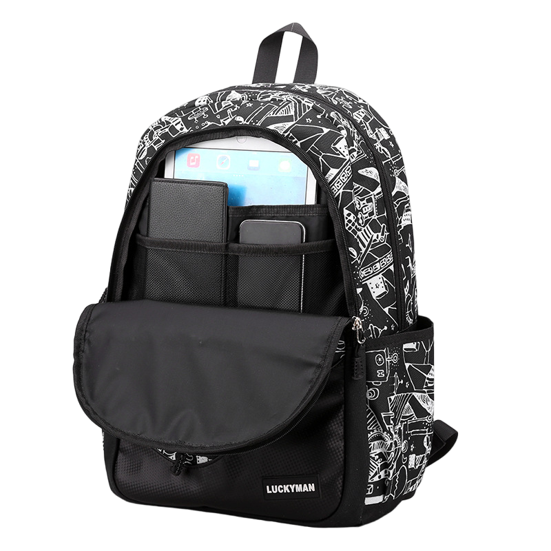 Urban Graphic Backpack  Black  White Geometric Pattern - Detailed view