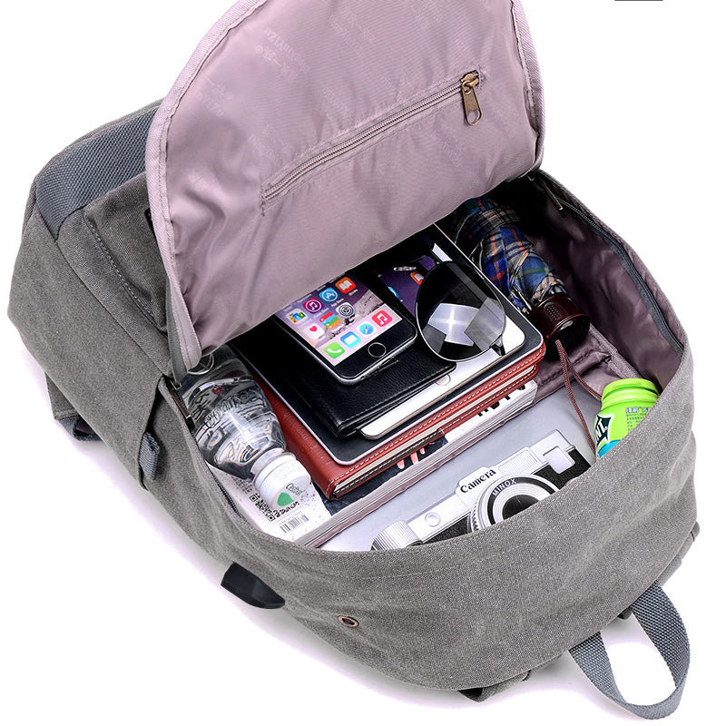 Canvas Student Backpack  USB Charging Port  Durable Design - Detailed view