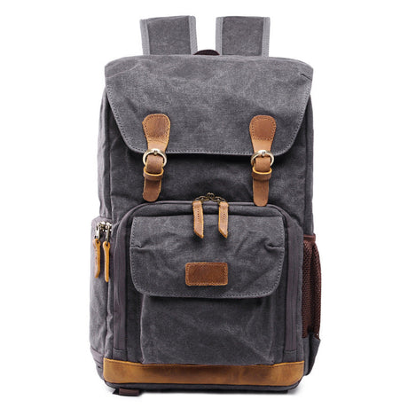 Canvas Camera Backpack  Vintage Waxed Cotton With Leather Trim - Product detail 5