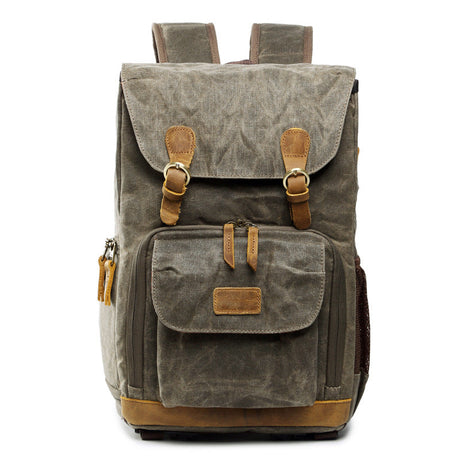 Canvas Camera Backpack  Vintage Waxed Cotton With Leather Trim - Product detail 6