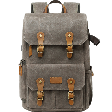 Vintage Camera Backpack  Canvas  Leather USB Travel Bag - Product detail 5