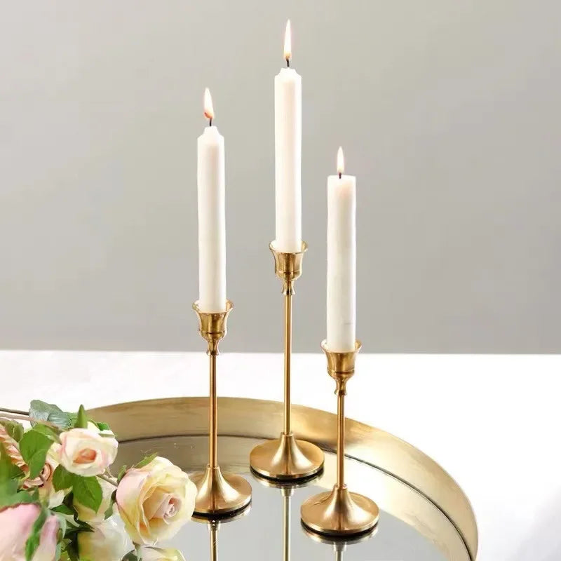 Classic Taper Candle Holders  Brass Finish Set of 3 - Product detail 5