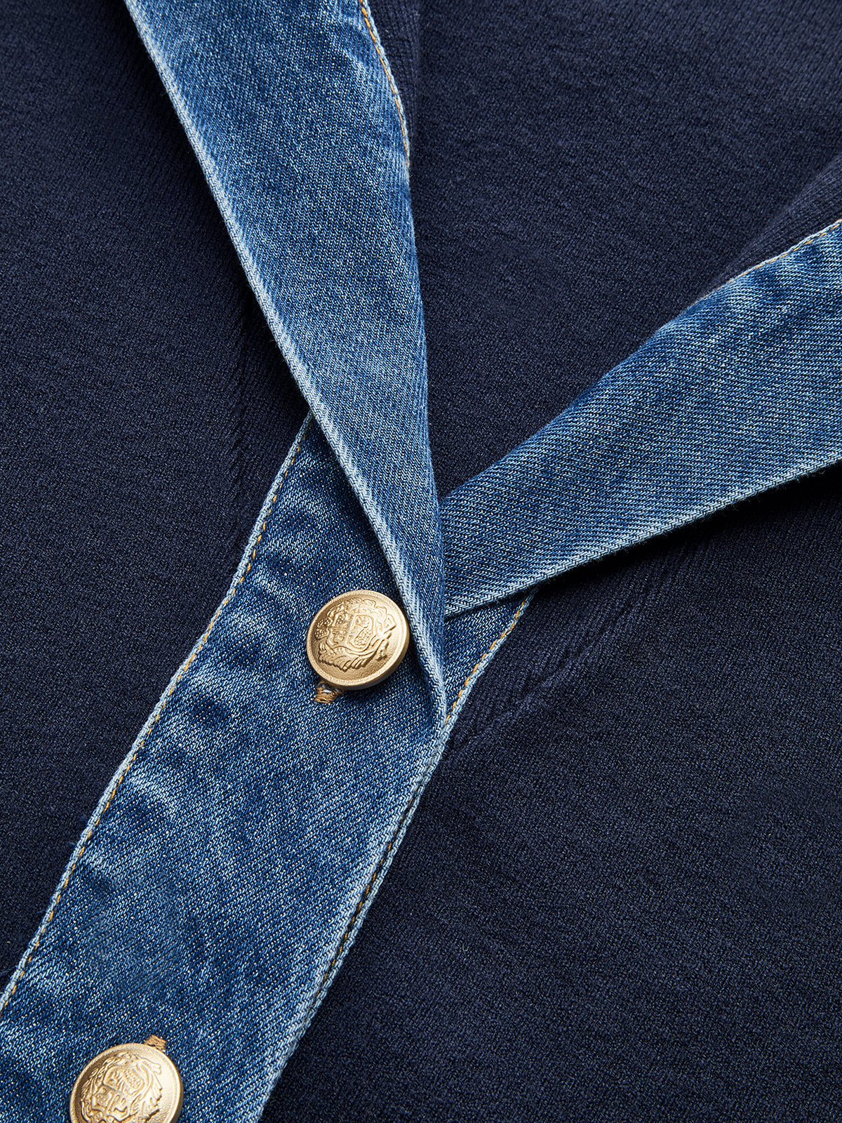 Navy Denim Trim Cardigan Sailor Collar Gold Button Design - Product example