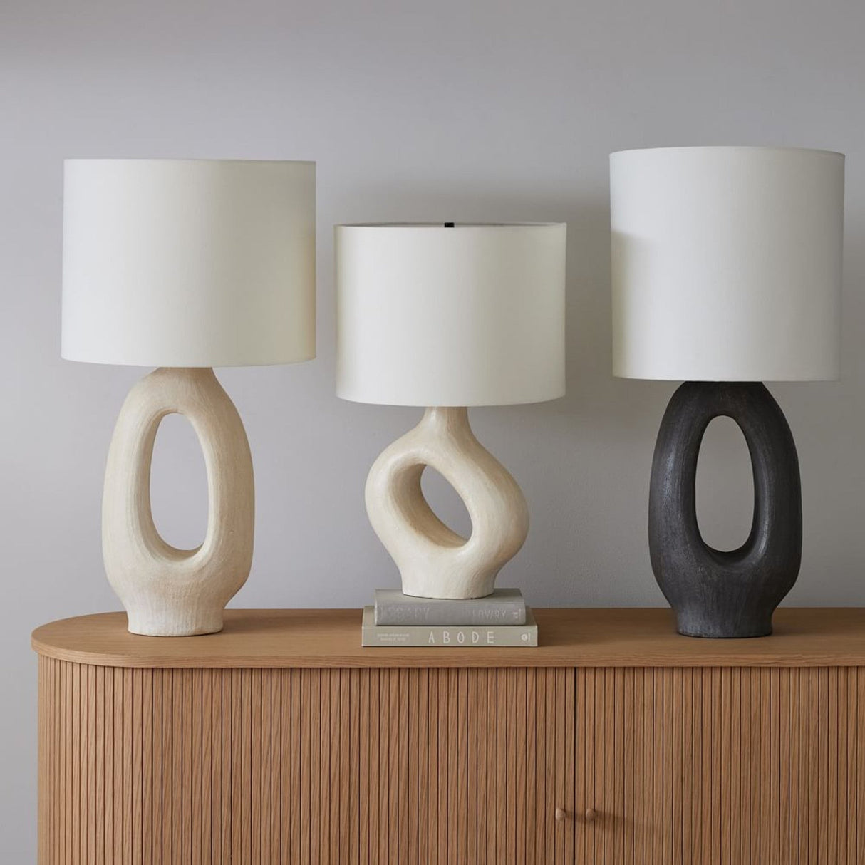 Modern Resin Table Lamp Sculptural Base with Linen Shade - Product example