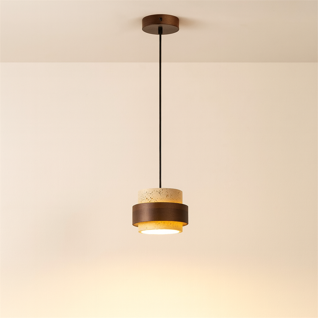Modern Pendant Light Stone Wood Dual Tone Design - Product showcase