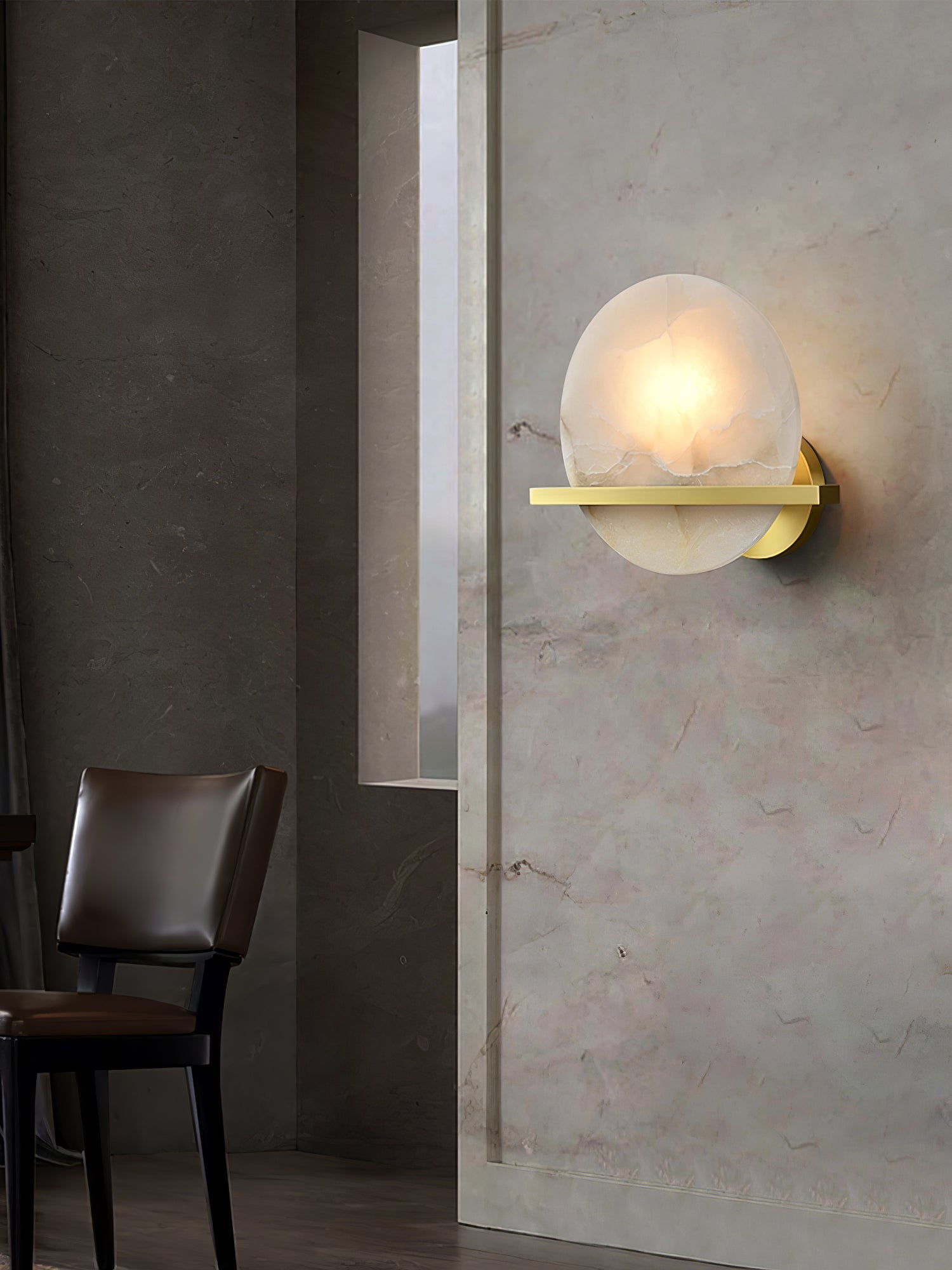 Modern Marble Wall Light  Round Alabaster with Brass Accent - Product detail 15