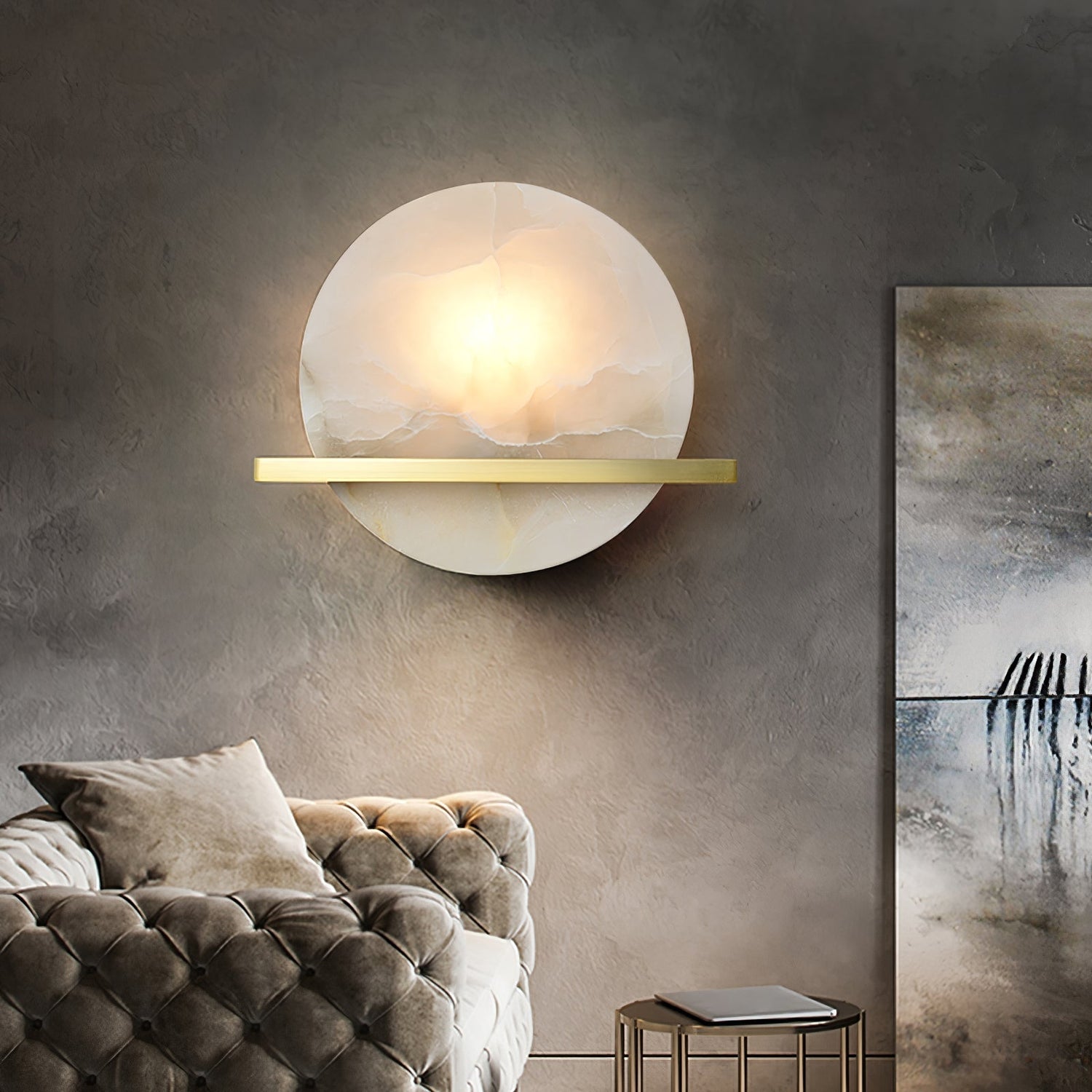 Modern Marble Wall Light  Round Alabaster with Brass Accent - Product detail 12