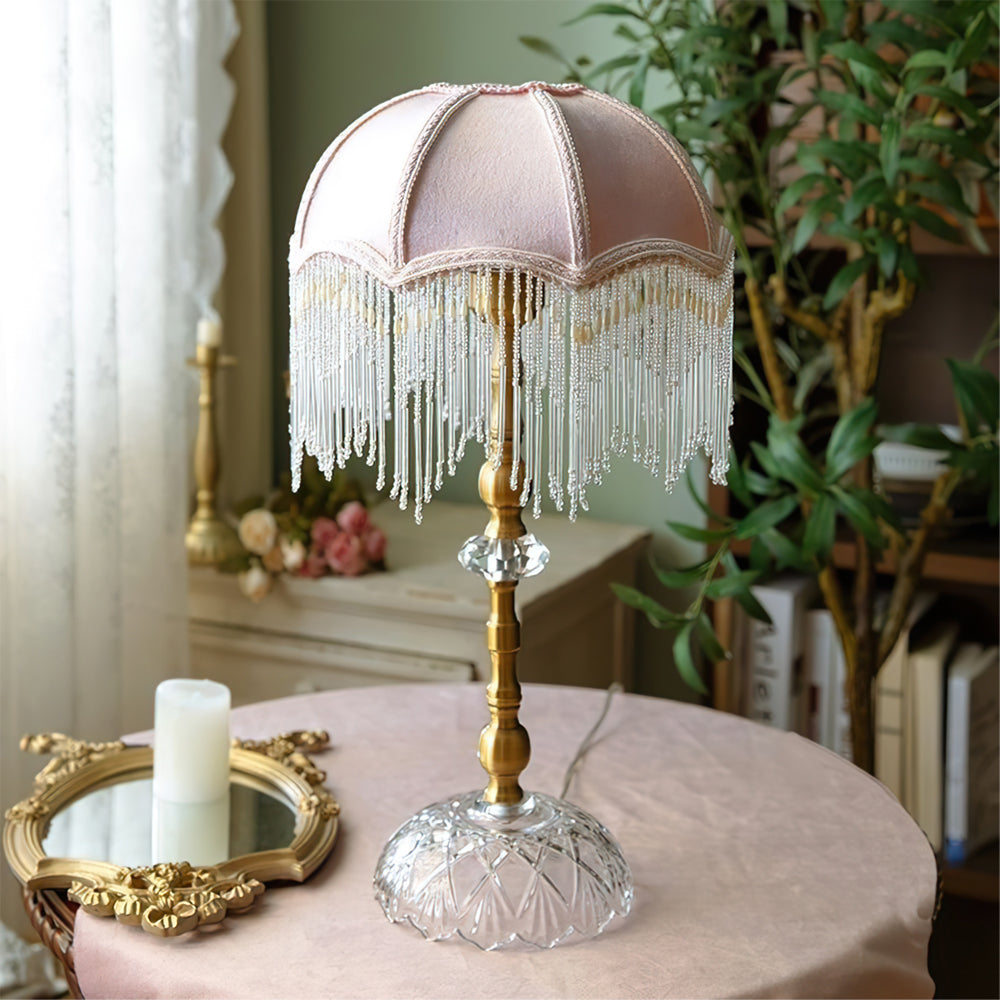 Victorian Table Lamp  Green Velvet Crystal Fringe Shade - Product detail 4