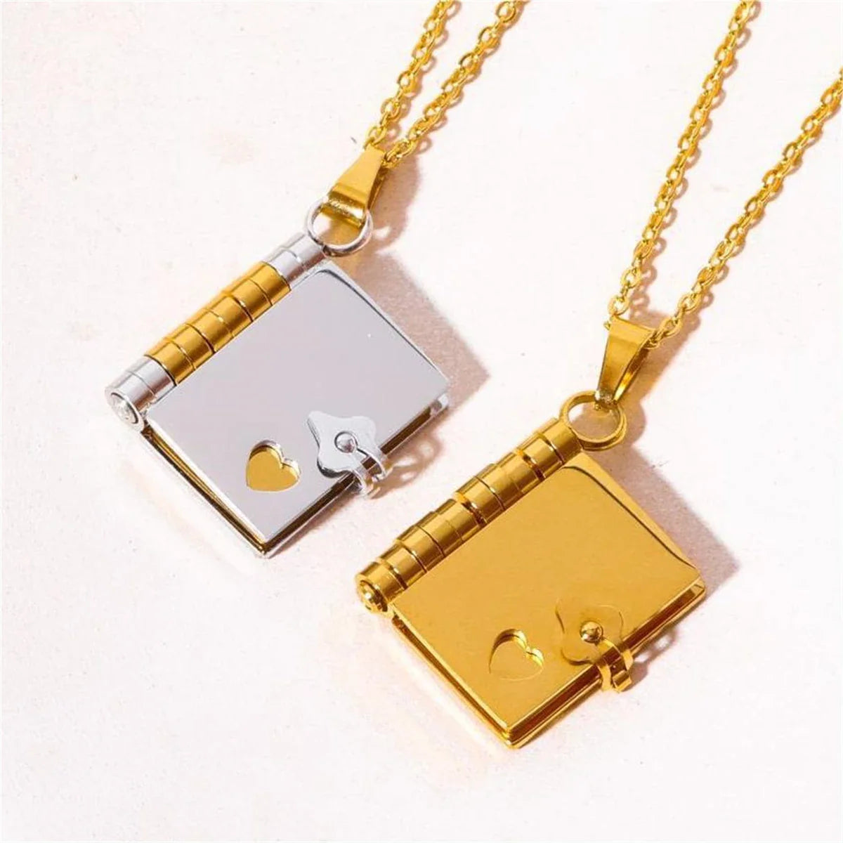 Miniature Book Necklace  Gold Heart Locket Design - Product detail 7