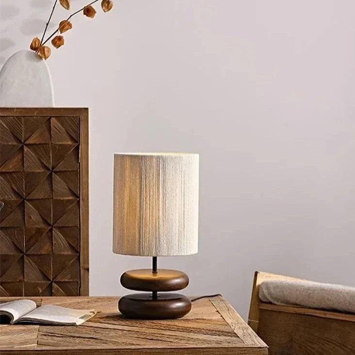 Modern Table Lamp  Stacked Walnut Base with Textured Shade - Product detail 4