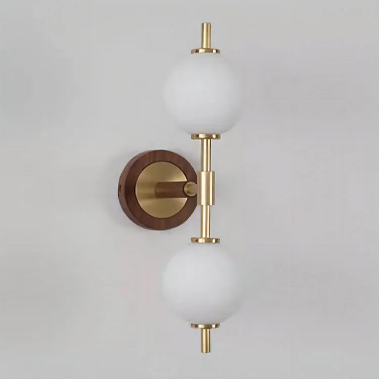 Modern Dual Globe Wall Light Brass Wood Accent Design - Product detail 12
