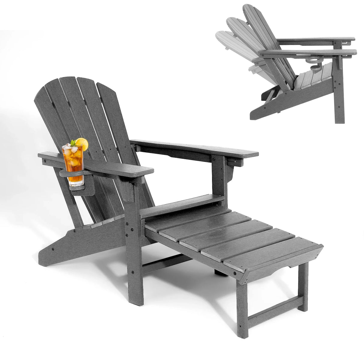 Adjustable Adirondack Chair HDPE Outdoor Recliner With Ottoman - Product detail 8