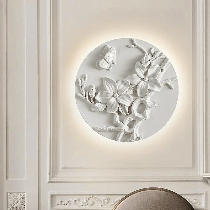 Vintage Wall Lamp French Round Floral Relief Design - Product detail 5
