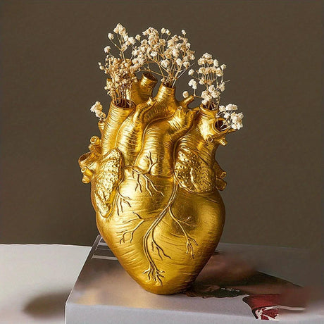 Anatomical Heart Vase  Gold Resin Floral Vessel - Product detail 10