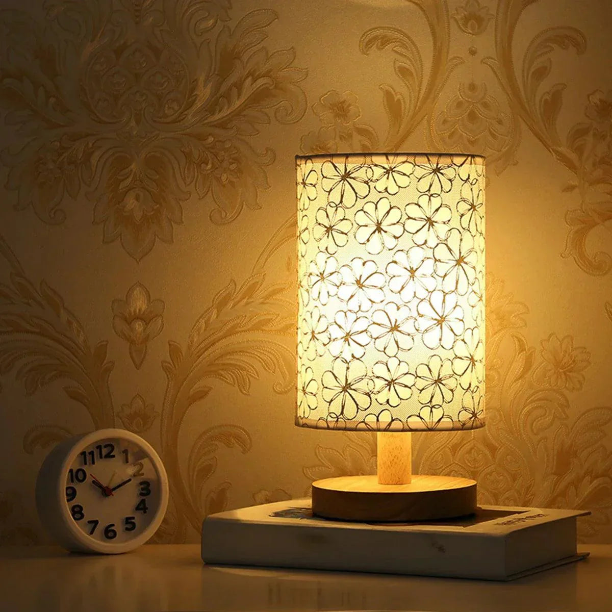 Minimalist Table Lamp Natural Wood Base with Linen Shade - Product example