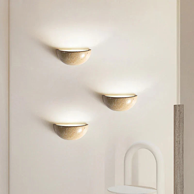 Modern Wall Light Natural Travertine Half-Moon Design - Detailed view