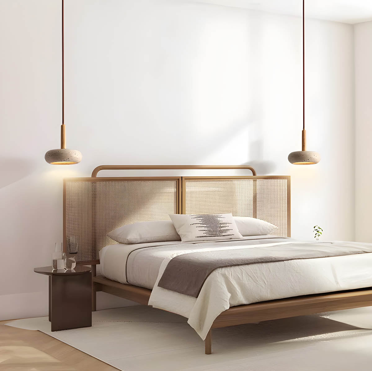 Natural Stone Pendant Light Yellow Travertine With Wood Accent - Product detail 5