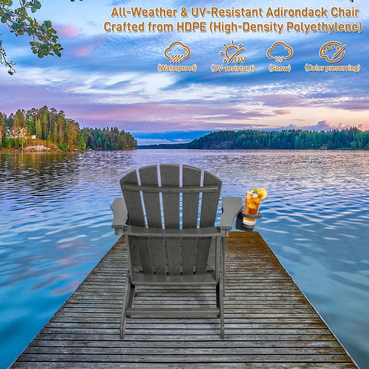 Adjustable Adirondack Chair HDPE Outdoor Recliner With Ottoman - Product detail 7