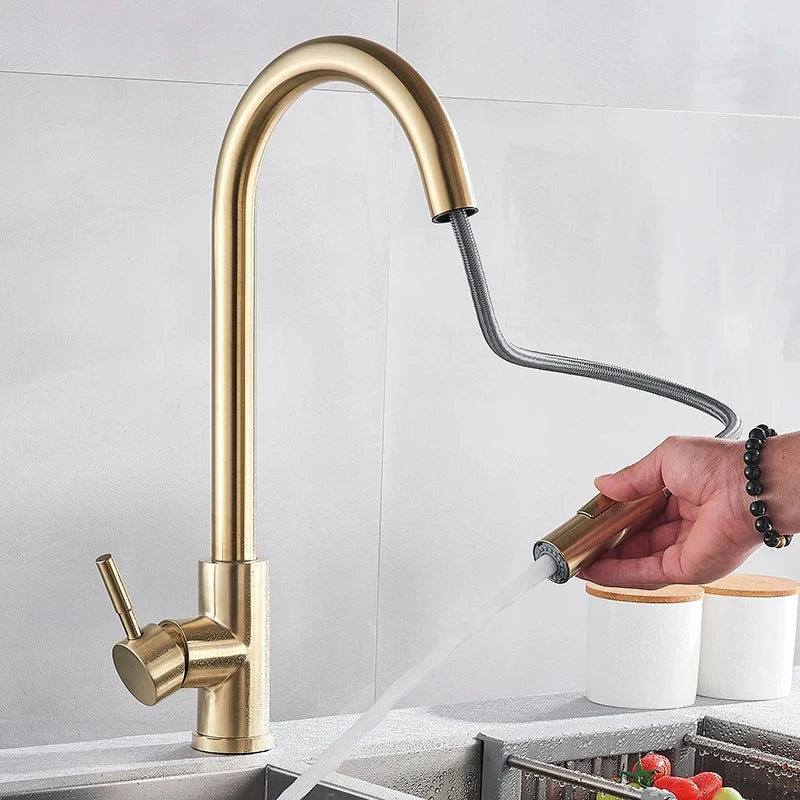 Modern Kitchen Faucet Brushed Gold Pull Down Sprayer - Product example