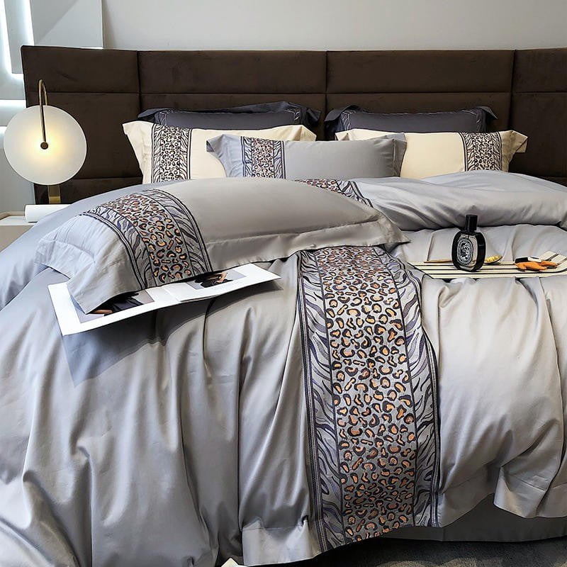 Luxury Egyptian Cotton Bedding Set  Embroidered Grey Pattern - Product detail 8