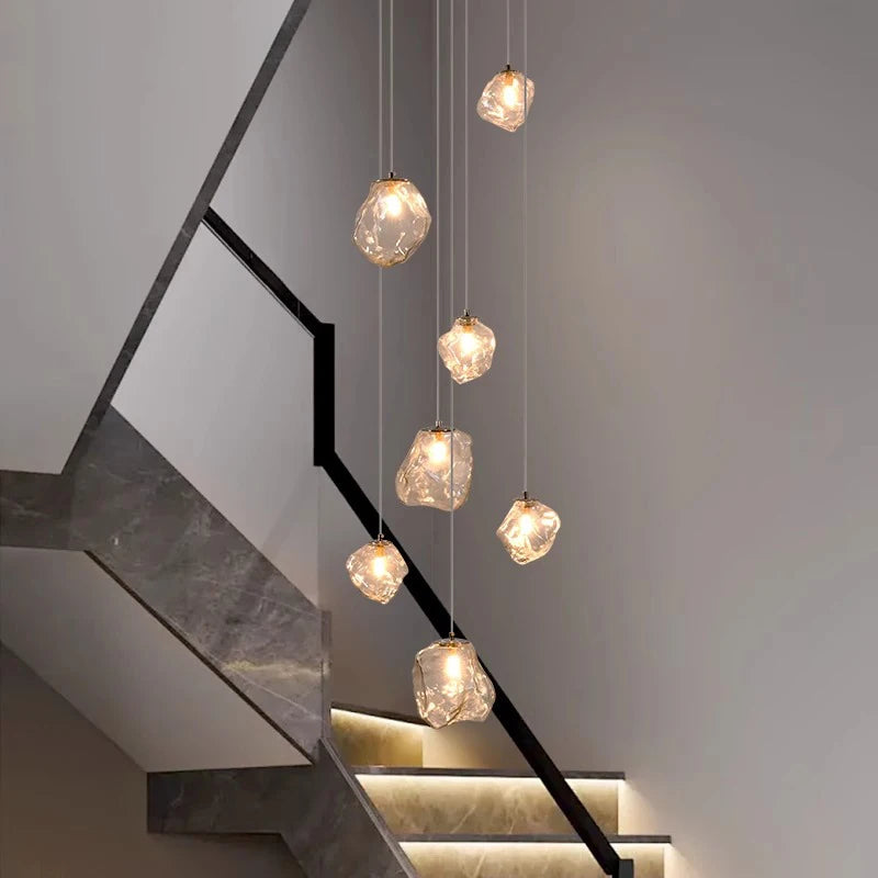 Modern Staircase Chandelier Crystal Ice Glass Pendants - Product showcase