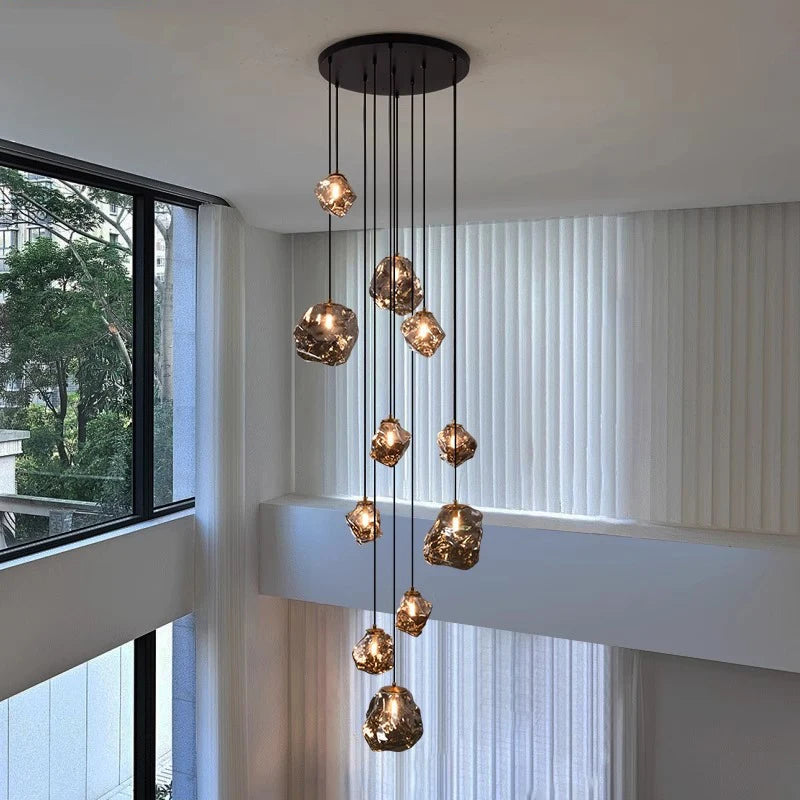 Modern Staircase Chandelier Crystal Ice Glass Pendants - Detailed view