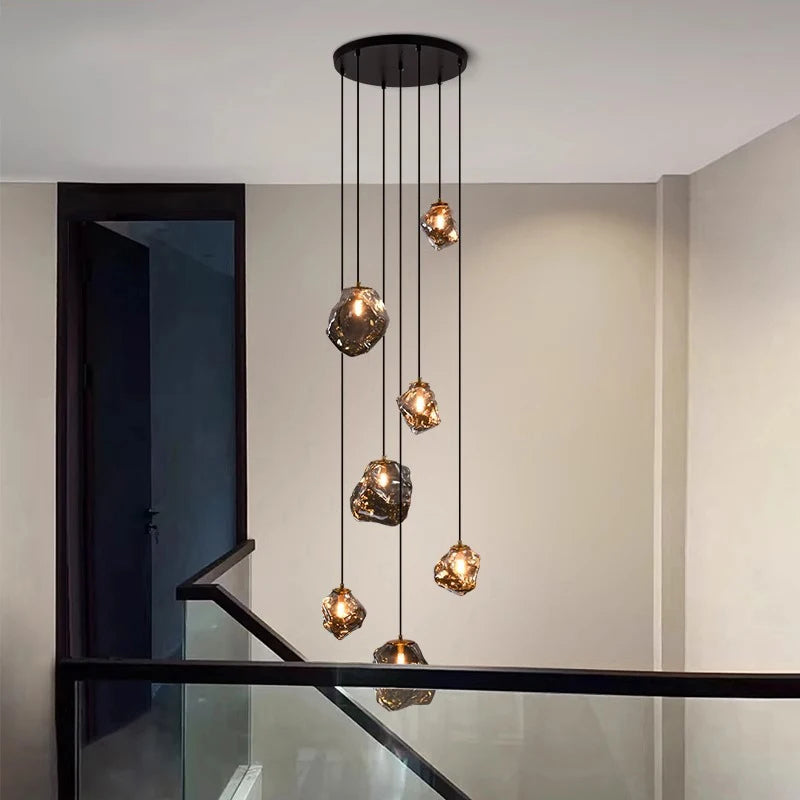 Modern Staircase Chandelier Crystal Ice Glass Pendants - Product example