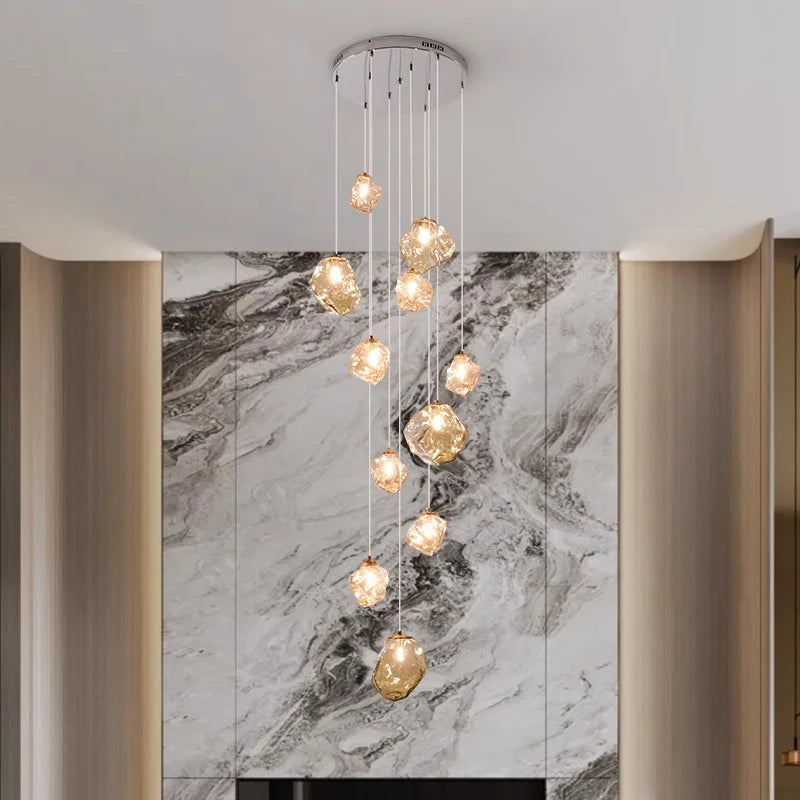 Modern Staircase Chandelier Crystal Ice Glass Pendants - Product detail 4