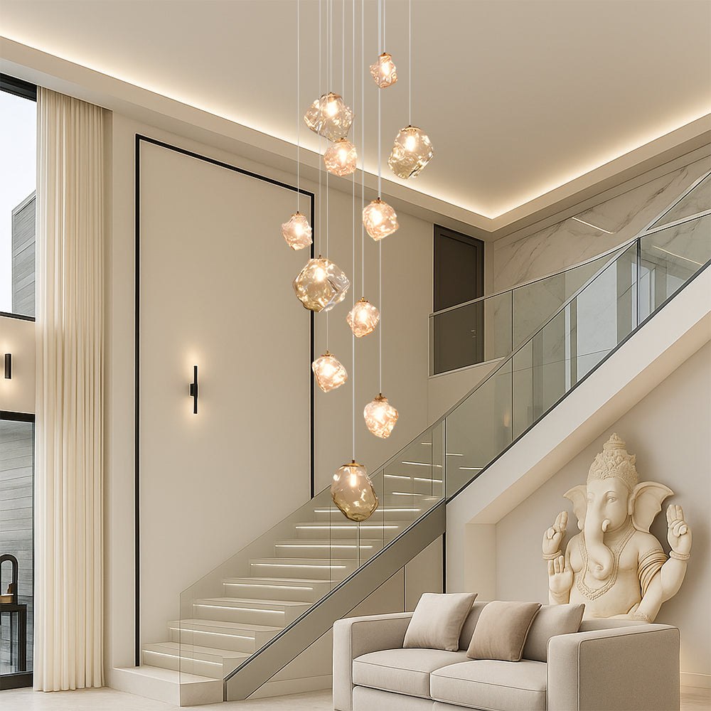 Modern Staircase Chandelier Crystal Ice Glass Pendants - Product detail 6