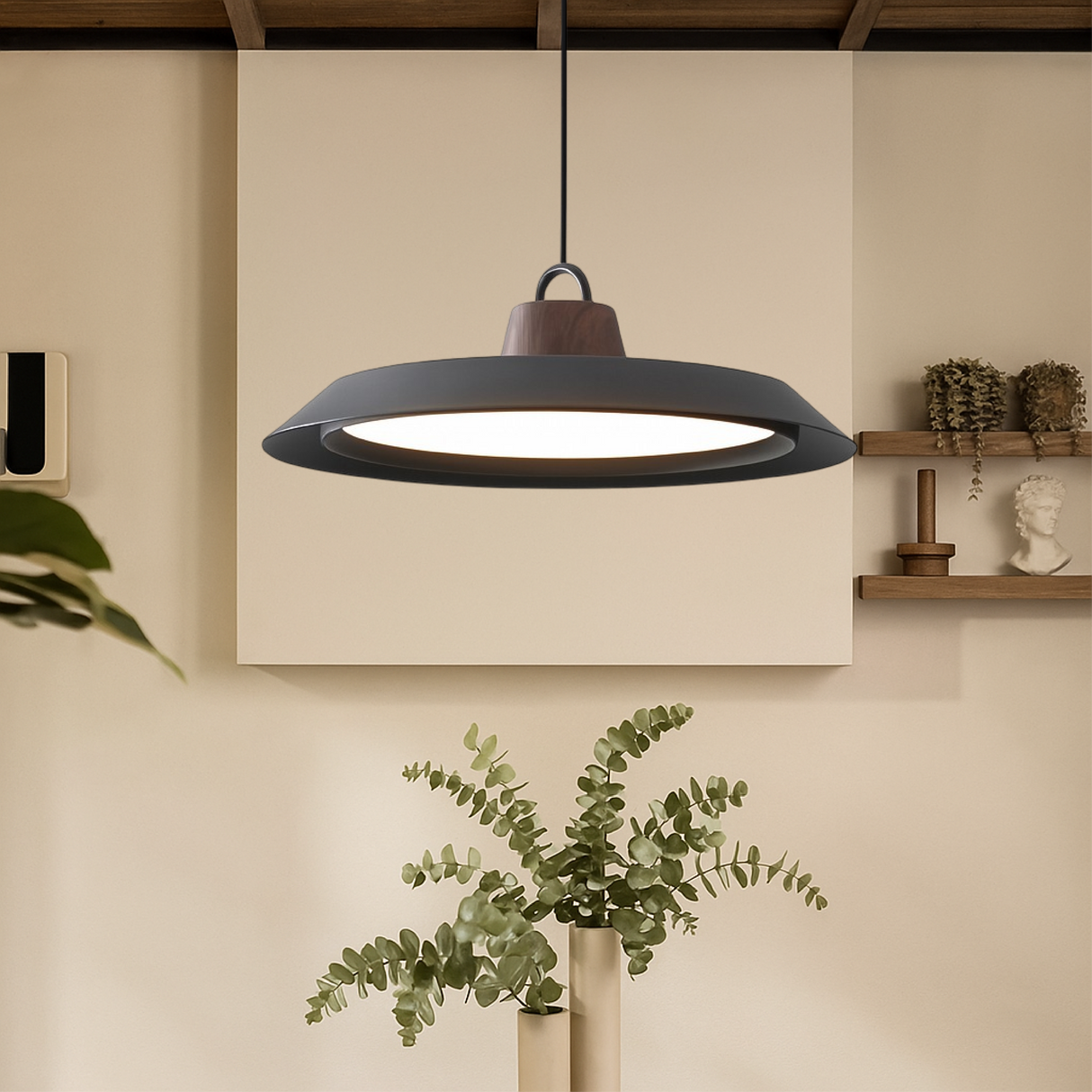 Scandinavian Pendant Light Wood Metal Dining Lamp - Detailed view